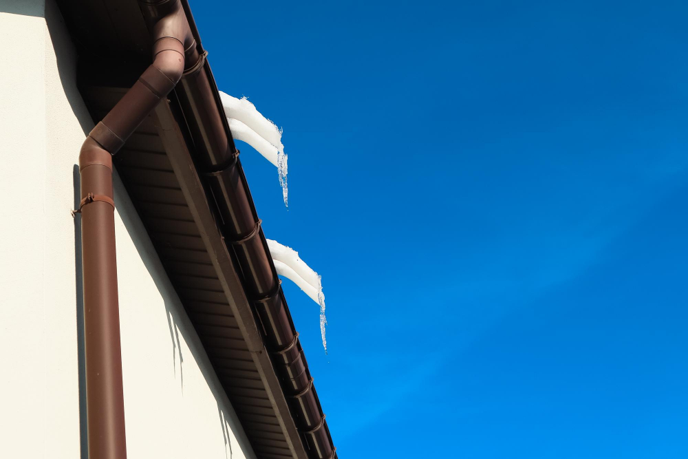 new rust color gutter replacement on a commercial building