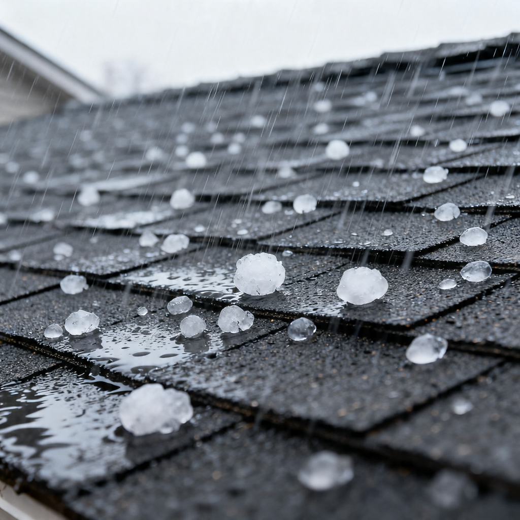 hail pelting a residential roof in kansas city