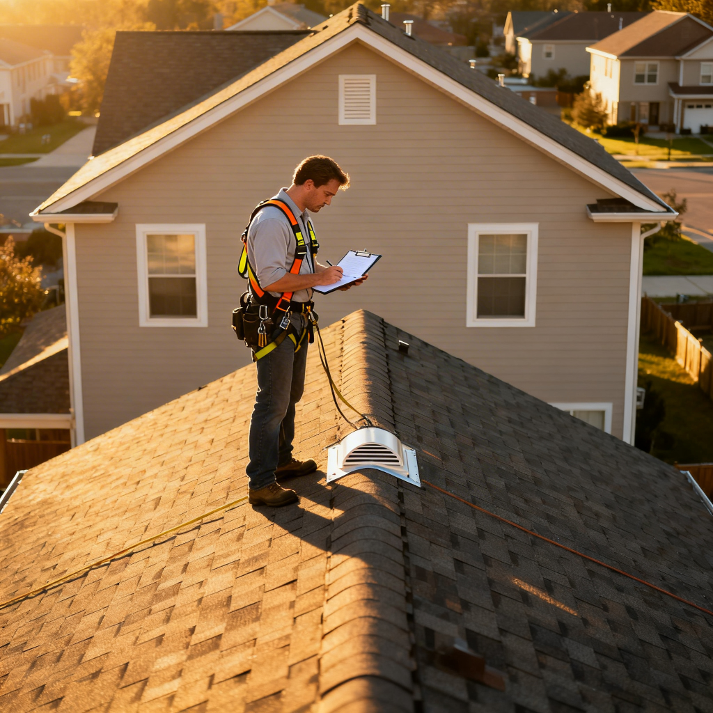 contractor performing roof inspection on residential home in raytown mo